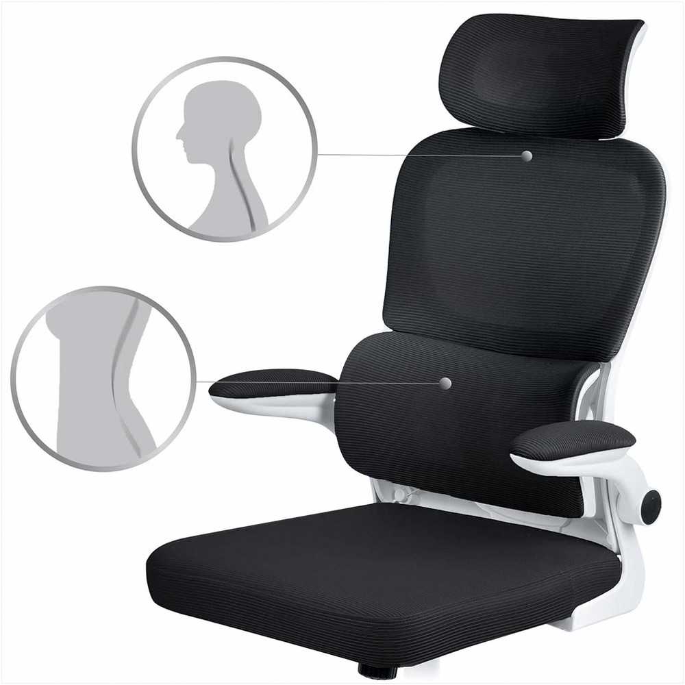 Biuro kėdė su kvėpuojančiu tinkleliu, reguliuojamu aukščiu, ergonomine atrama, supimo funkcija, juoda biuro kėdė