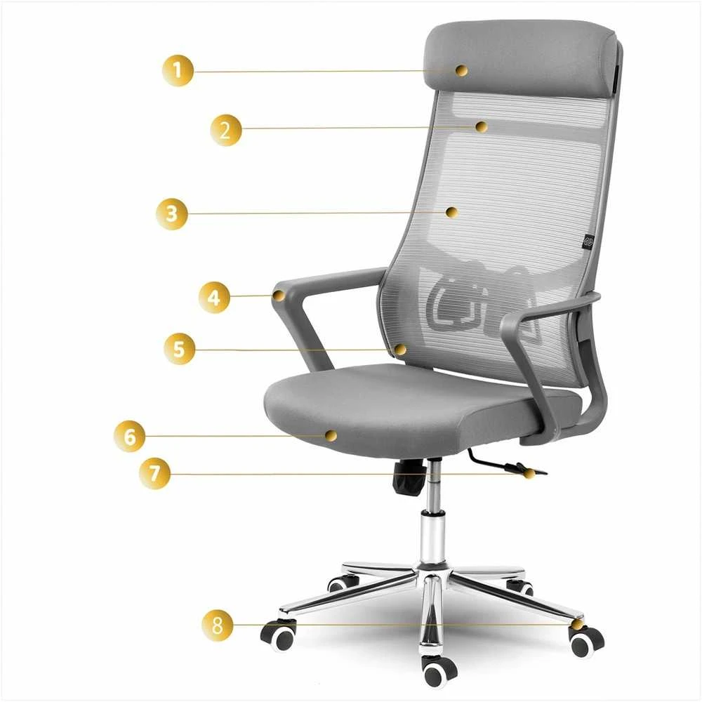 Biuro kėdė su kvėpuojančiu tinkleliu, reguliuojamu aukščiu, supimo funkcija, ergonomišku dizainu, patogus sėdėjimas darbui ir poilsiui