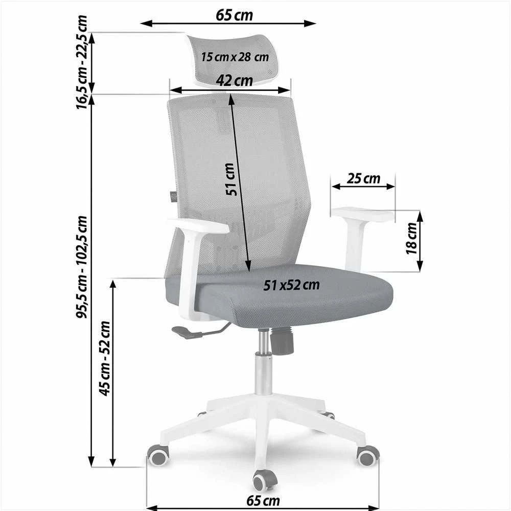 Biuro kėdė su mikro-tinklu, pilka ergonomiška kėdė su reguliuojama galvos atrama, supimo ir aukščio reguliavimu, patogi kompiuterio kėdė namams ir biurui
