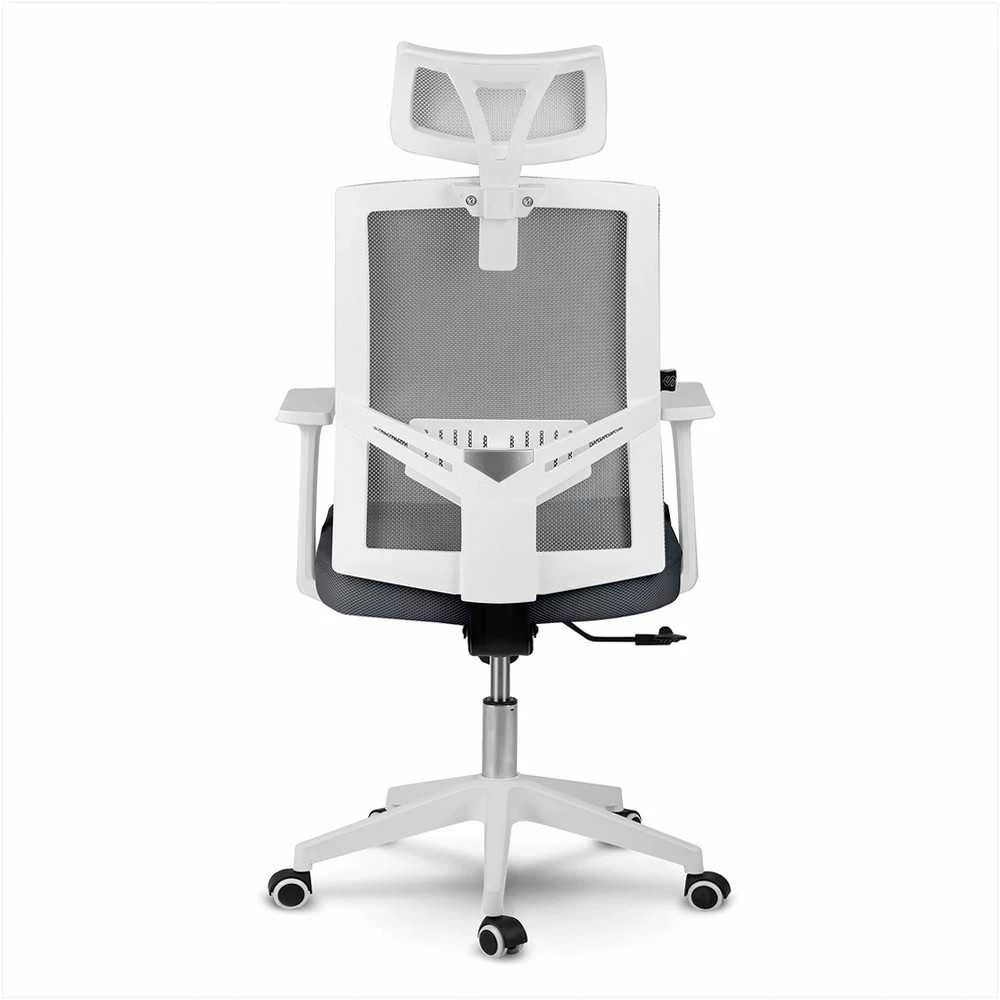 Biuro kėdė su mikro-tinklu, pilka ergonomiška kėdė su reguliuojama galvos atrama, supimo ir aukščio reguliavimu, patogi kompiuterio kėdė namams ir biurui
