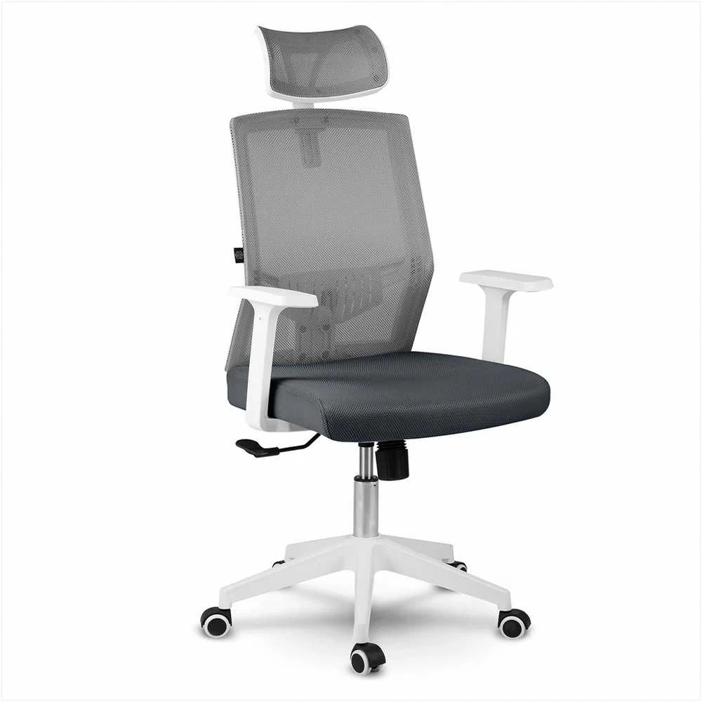 Biuro kėdė su mikro-tinklu, pilka ergonomiška kėdė su reguliuojama galvos atrama, supimo ir aukščio reguliavimu, patogi kompiuterio kėdė namams ir biurui