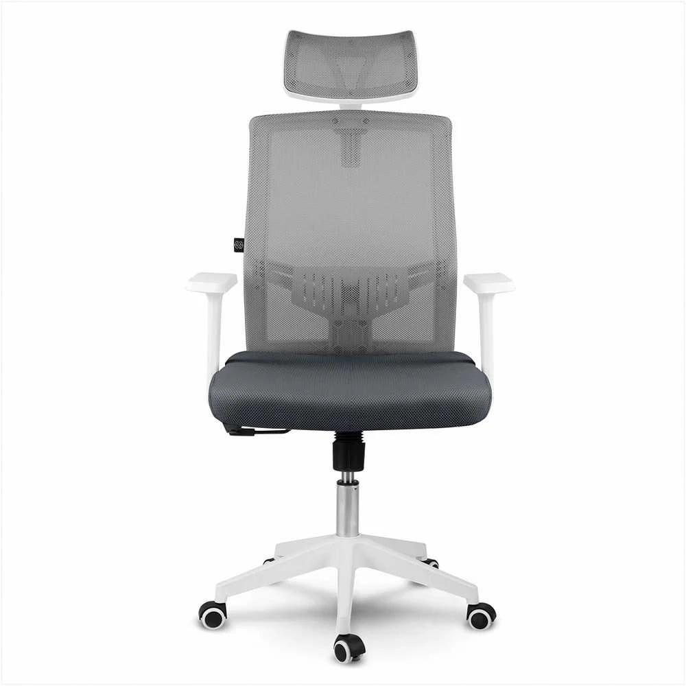 Biuro kėdė su mikro-tinklu, pilka ergonomiška kėdė su reguliuojama galvos atrama, supimo ir aukščio reguliavimu, patogi kompiuterio kėdė namams ir biurui