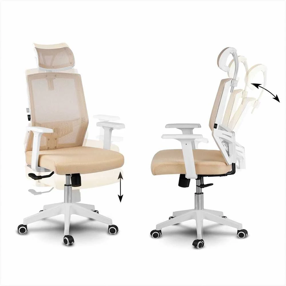 Biuro kėdė su mikrotinkliniu audiniu, ergonomišku dizainu, reguliuojama galvos atrama, pakreipimo mechanizmu, kvėpuojančia danga, patogiu sėdėjimu