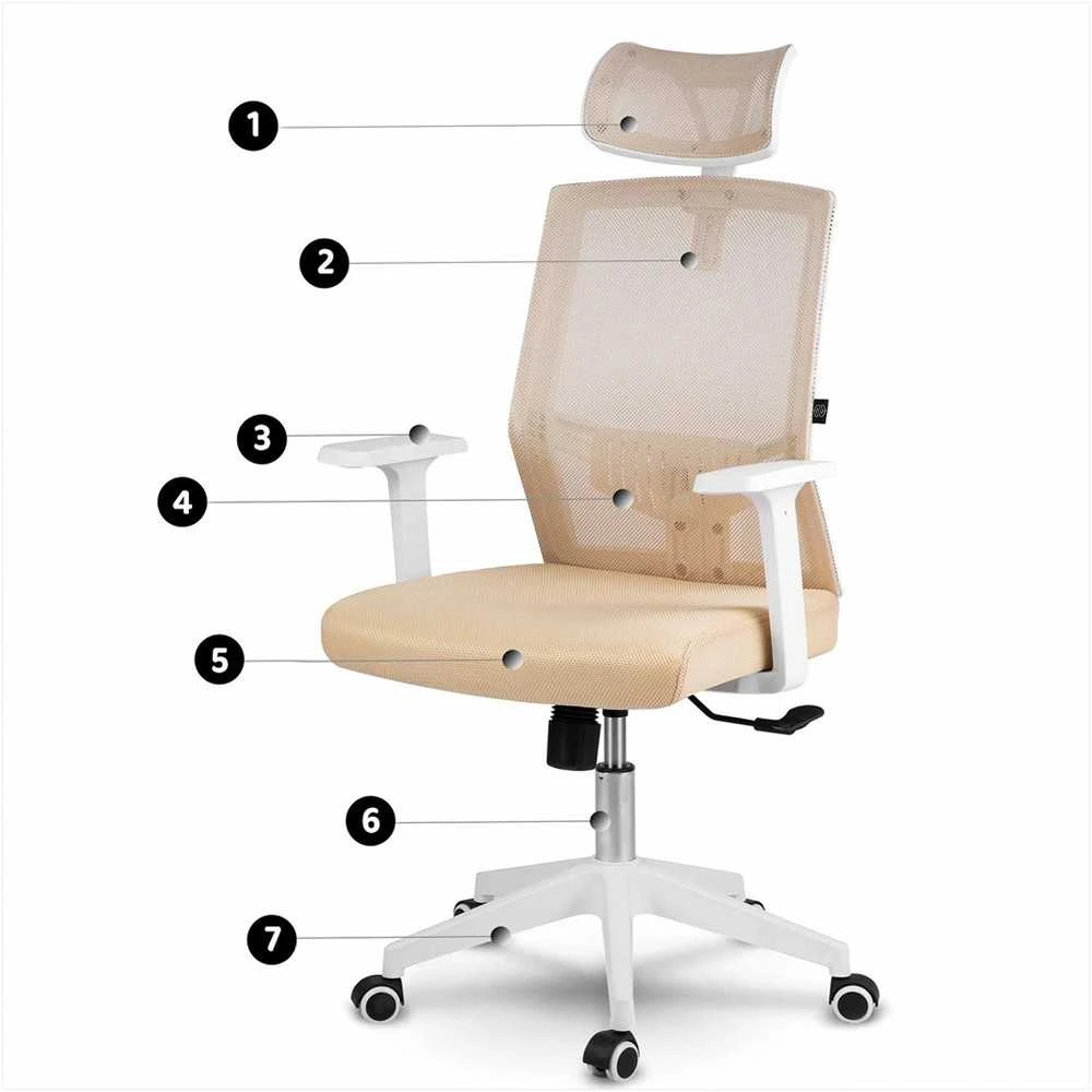 Biuro kėdė su mikrotinkliniu audiniu, ergonomišku dizainu, reguliuojama galvos atrama, pakreipimo mechanizmu, kvėpuojančia danga, patogiu sėdėjimu