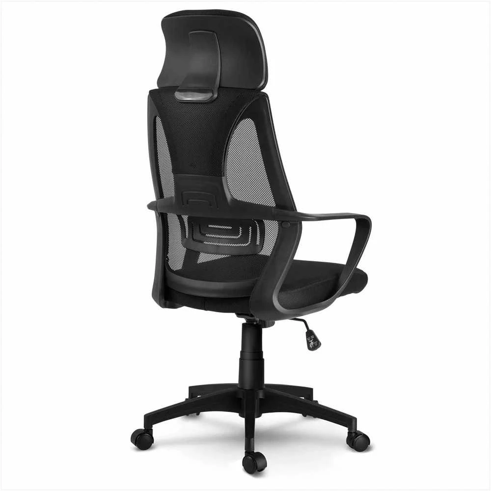Biuro kėdė su mikrotinklu, juoda ergonomiška kėdė, reguliuojama galvos atrama, reguliuojamo aukščio, patogi kompiuterio kėdė, kvėpuojanti biuro kėdė