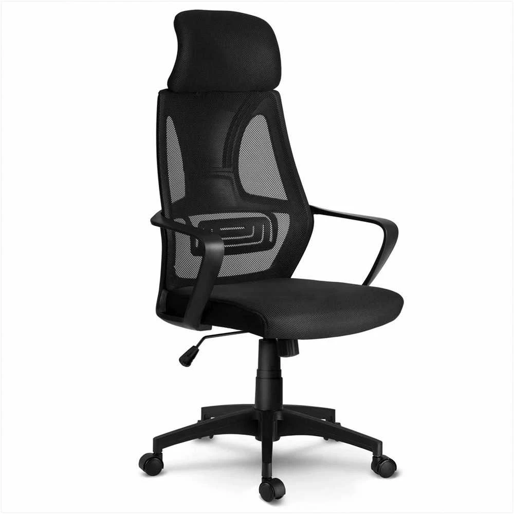 Biuro kėdė su mikrotinklu, juoda ergonomiška kėdė, reguliuojama galvos atrama, reguliuojamo aukščio, patogi kompiuterio kėdė, kvėpuojanti biuro kėdė