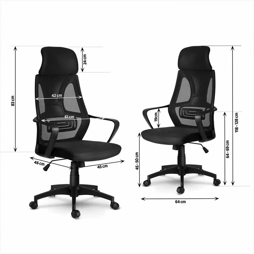 Biuro kėdė su mikrotinklu, juoda ergonomiška kėdė, reguliuojama galvos atrama, reguliuojamo aukščio, patogi kompiuterio kėdė, kvėpuojanti biuro kėdė