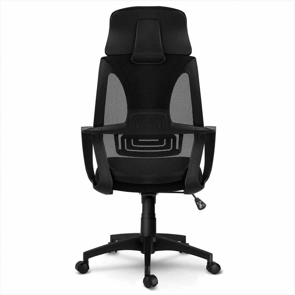 Biuro kėdė su mikrotinklu, juoda ergonomiška kėdė, reguliuojama galvos atrama, reguliuojamo aukščio, patogi kompiuterio kėdė, kvėpuojanti biuro kėdė