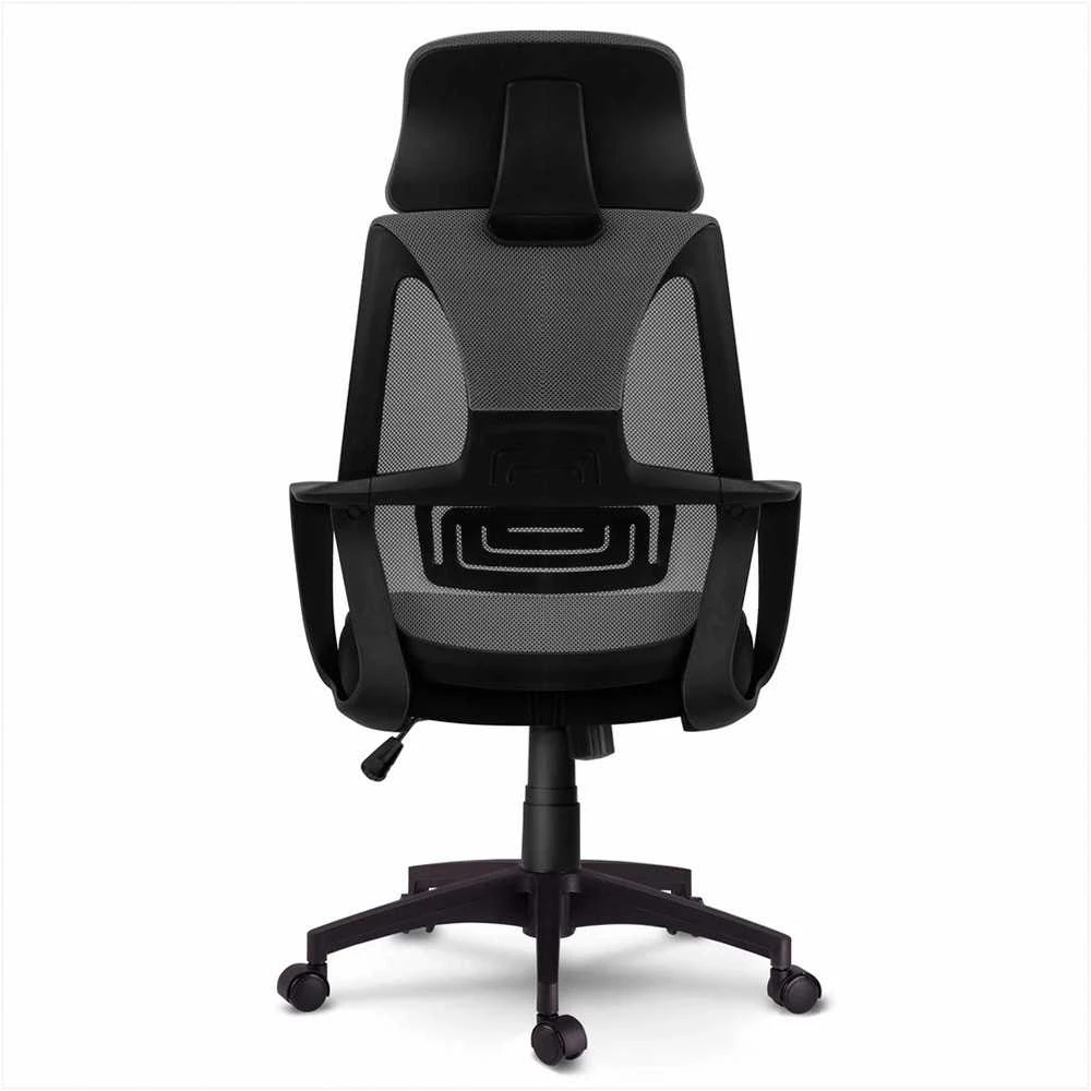 Biuro kėdė su mikrotinklu, pilka ergonomiška stalo kėdė, reguliuojama galvos atrama, kvėpuojanti biuro kėdė, patogi kompiuterio kėdė