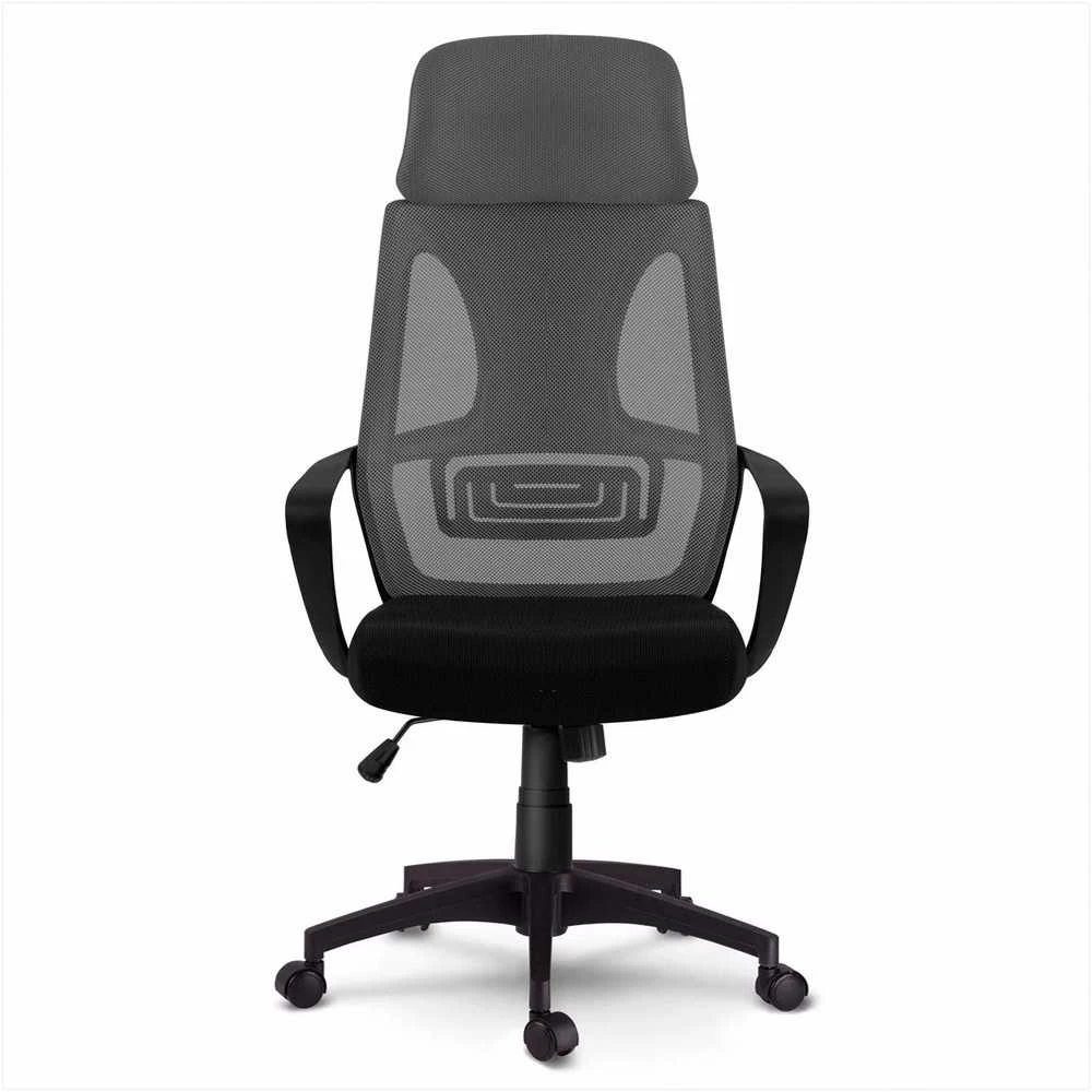 Biuro kėdė su mikrotinklu, pilka ergonomiška stalo kėdė, reguliuojama galvos atrama, kvėpuojanti biuro kėdė, patogi kompiuterio kėdė