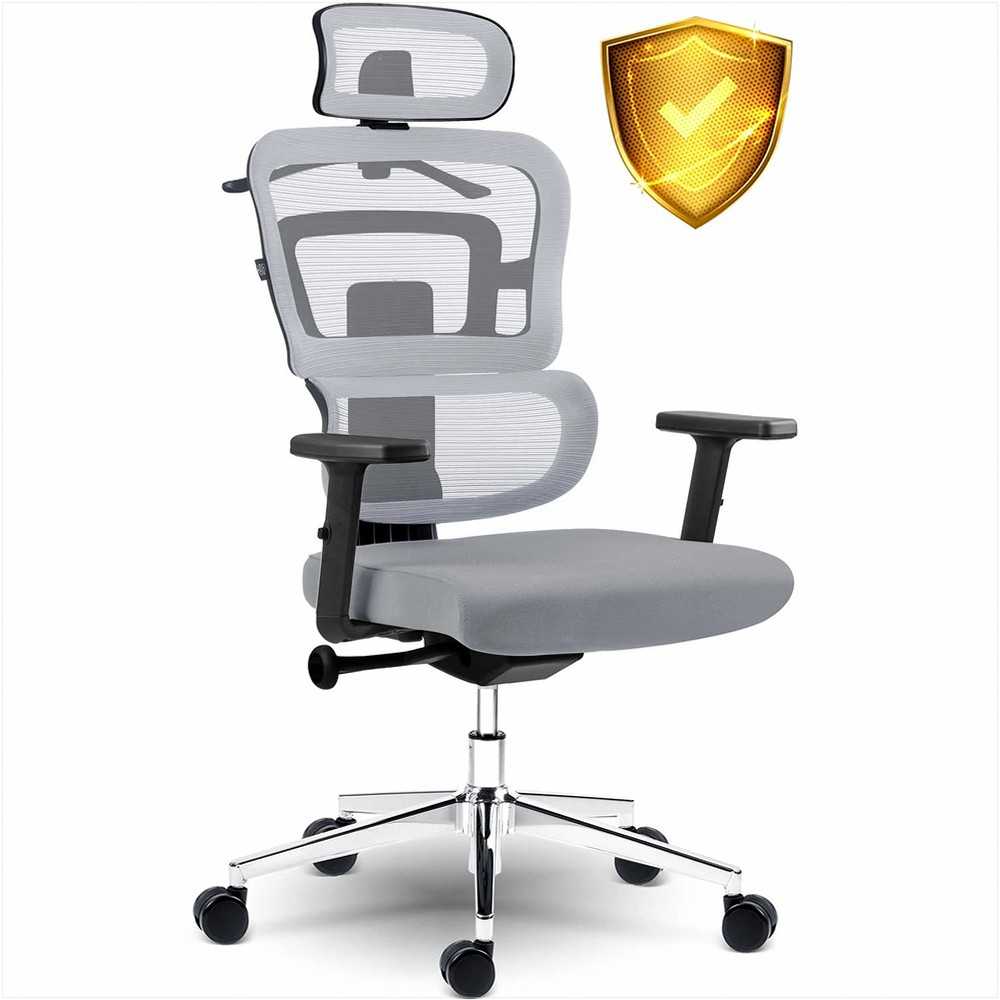 Sofotel Biuro kėdė su tinklelio atlošu, ergonomiško dizaino, reguliuojamo aukščio, pilka darbo kėdė, supimo funkcija, patogi kompiuterio kėdė