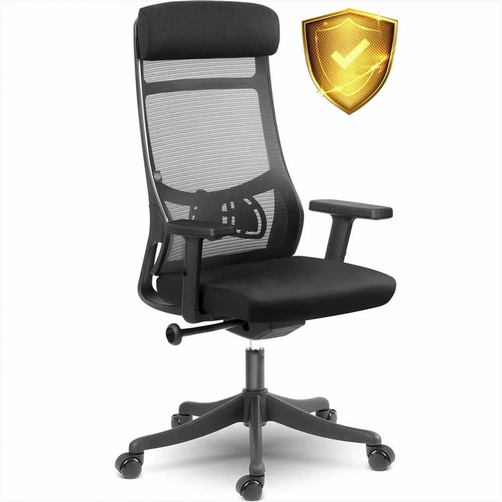 Biuro kėdė su tinklelio atlošu, ergonomiško dizaino, reguliuojamo aukščio, juoda vadovo kėdė, patogi kompiuterio kėdė namų biurui