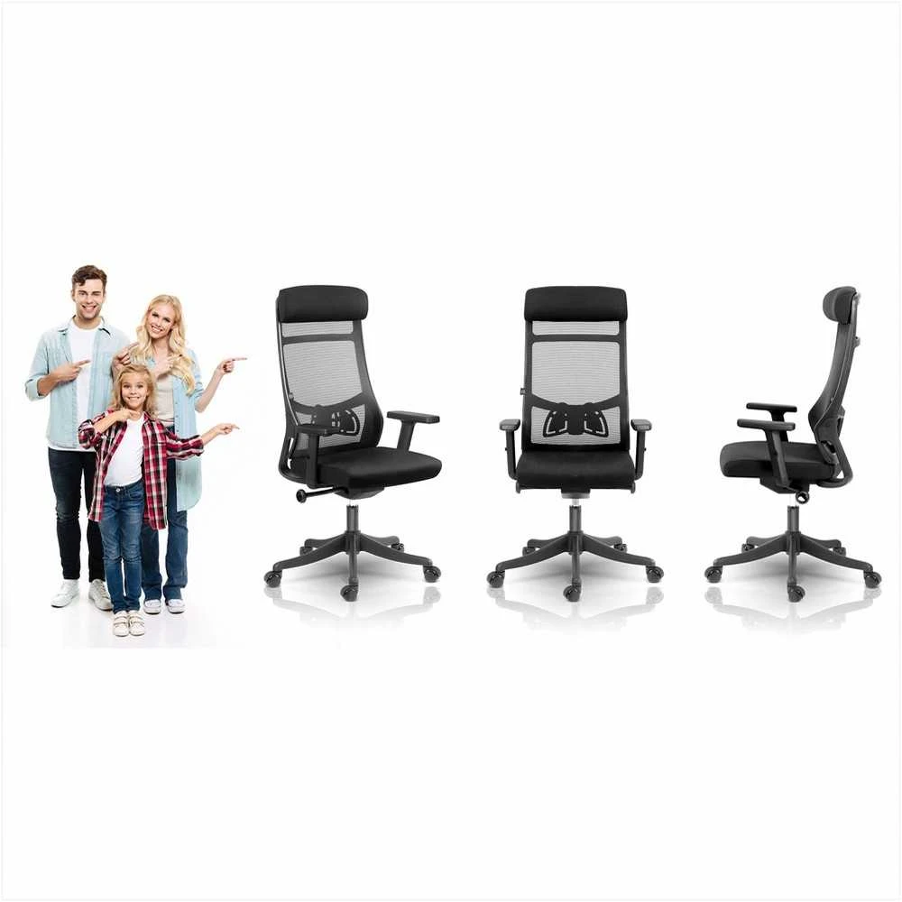Biuro kėdė su tinklelio atlošu, ergonomiško dizaino, reguliuojamo aukščio, juoda vadovo kėdė, patogi kompiuterio kėdė namų biurui