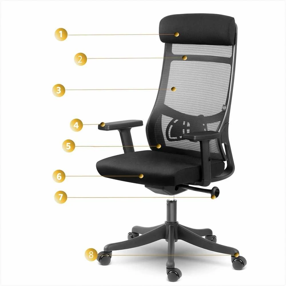 Biuro kėdė su tinklelio atlošu, ergonomiško dizaino, reguliuojamo aukščio, juoda vadovo kėdė, patogi kompiuterio kėdė namų biurui