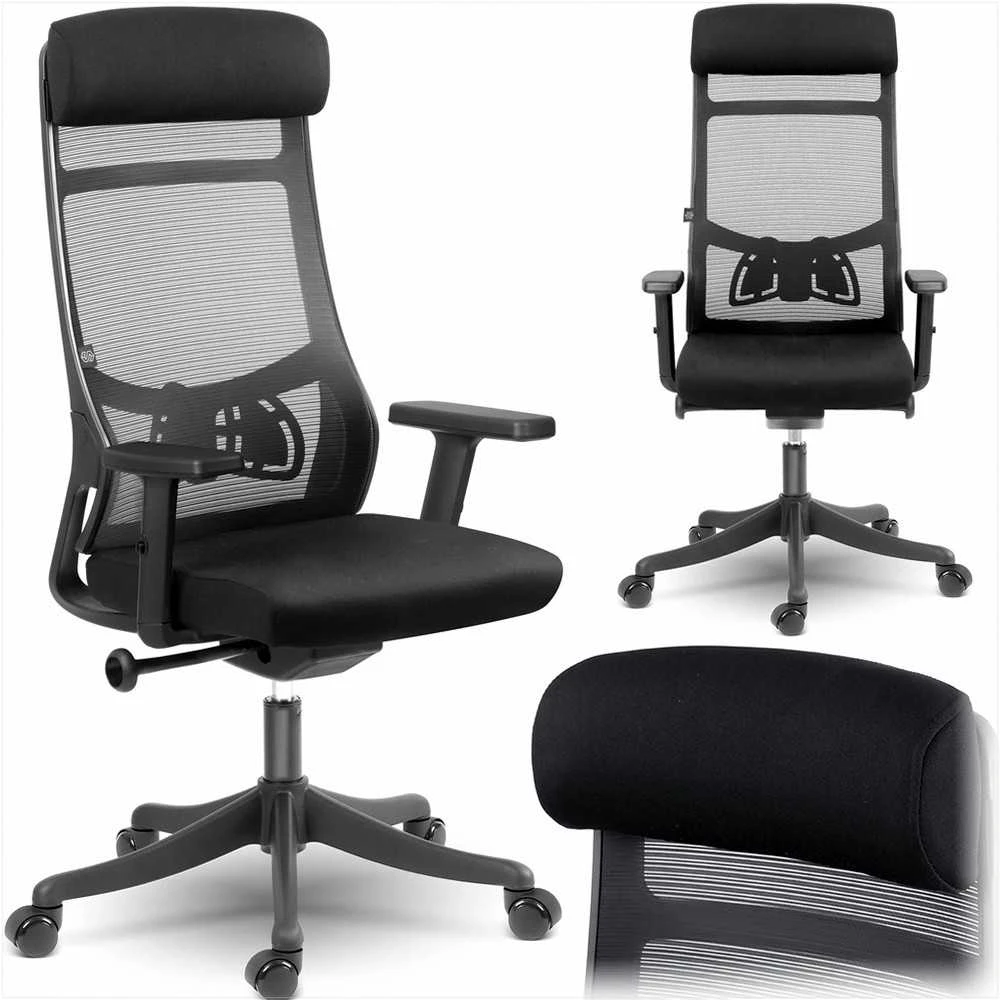 Biuro kėdė su tinklelio atlošu, ergonomiško dizaino, reguliuojamo aukščio, juoda vadovo kėdė, patogi kompiuterio kėdė namų biurui