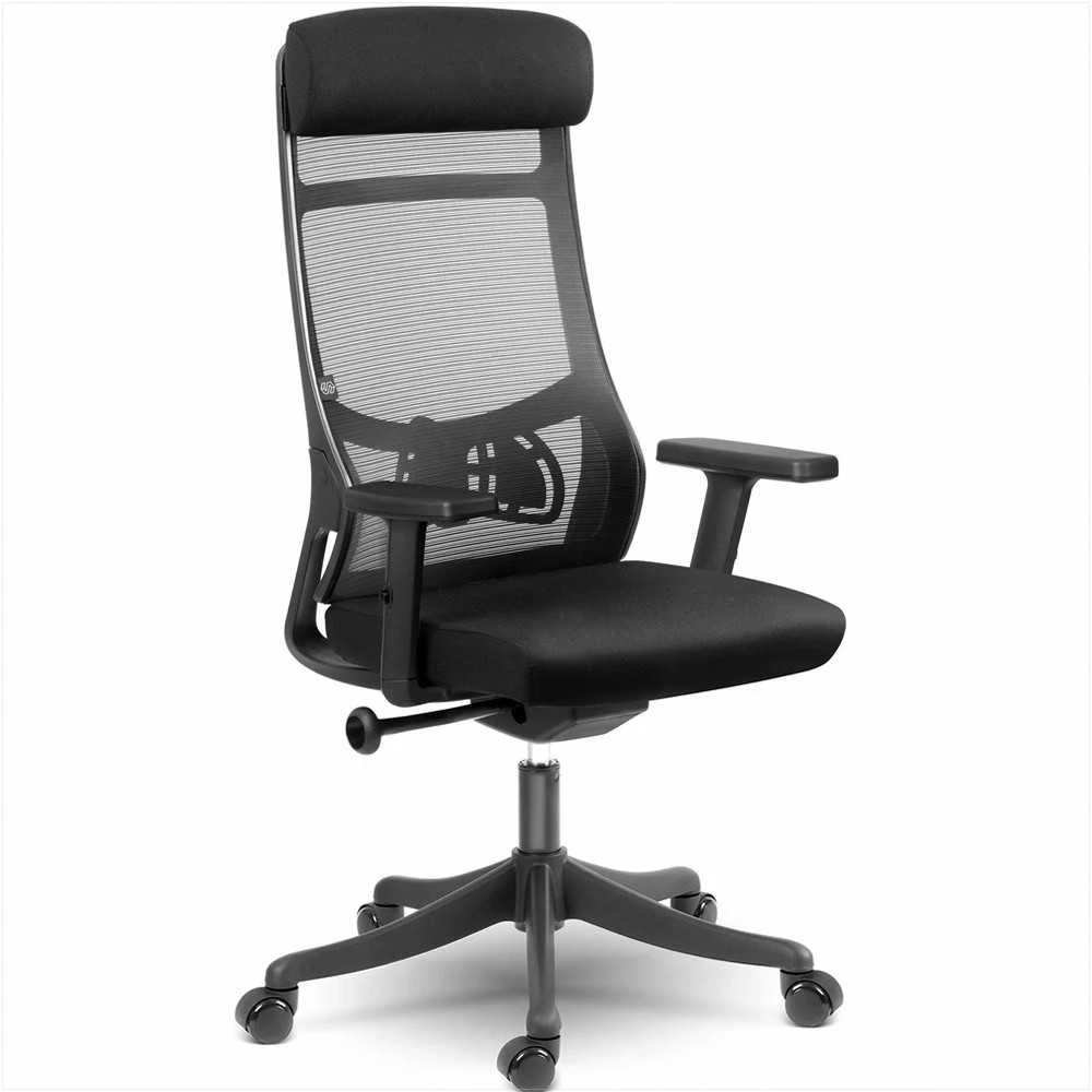 Biuro kėdė su tinklelio atlošu, ergonomiško dizaino, reguliuojamo aukščio, juoda vadovo kėdė, patogi kompiuterio kėdė namų biurui