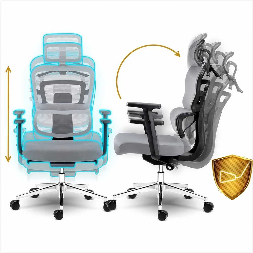 Sofotel Biuro kėdė su tinklelio atlošu, ergonomiško dizaino, reguliuojamo aukščio, pilka darbo kėdė, supimo funkcija, patogi kompiuterio kėdė