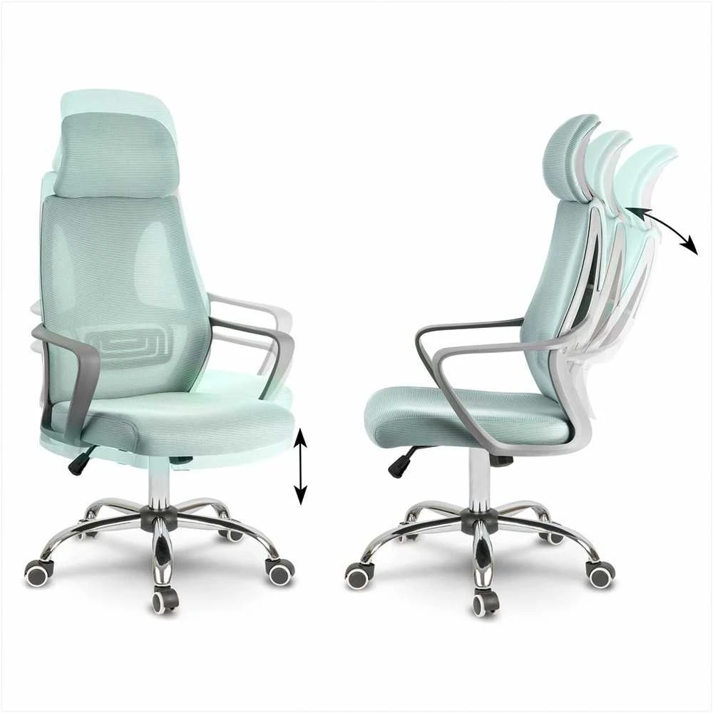 Biuro kėdė su tinklelio atlošu, reguliuojama galvos atrama ir aukščiu, ergonomiškas dizainas, modernus stilius, patogus sėdėjimas