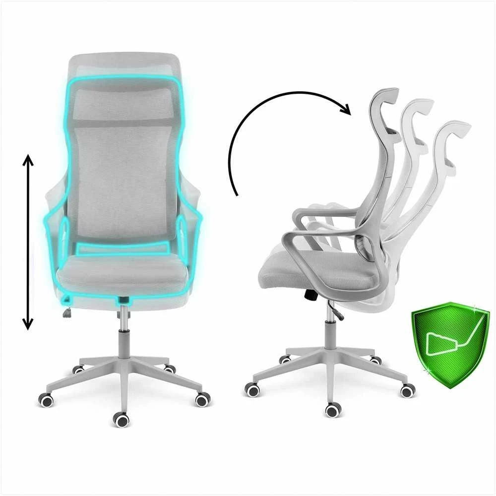Biuro kėdė su tinklelio atlošu, reguliuojamu aukščiu, ergonomišku dizainu, supimo funkcija, pilka darbo kėdė