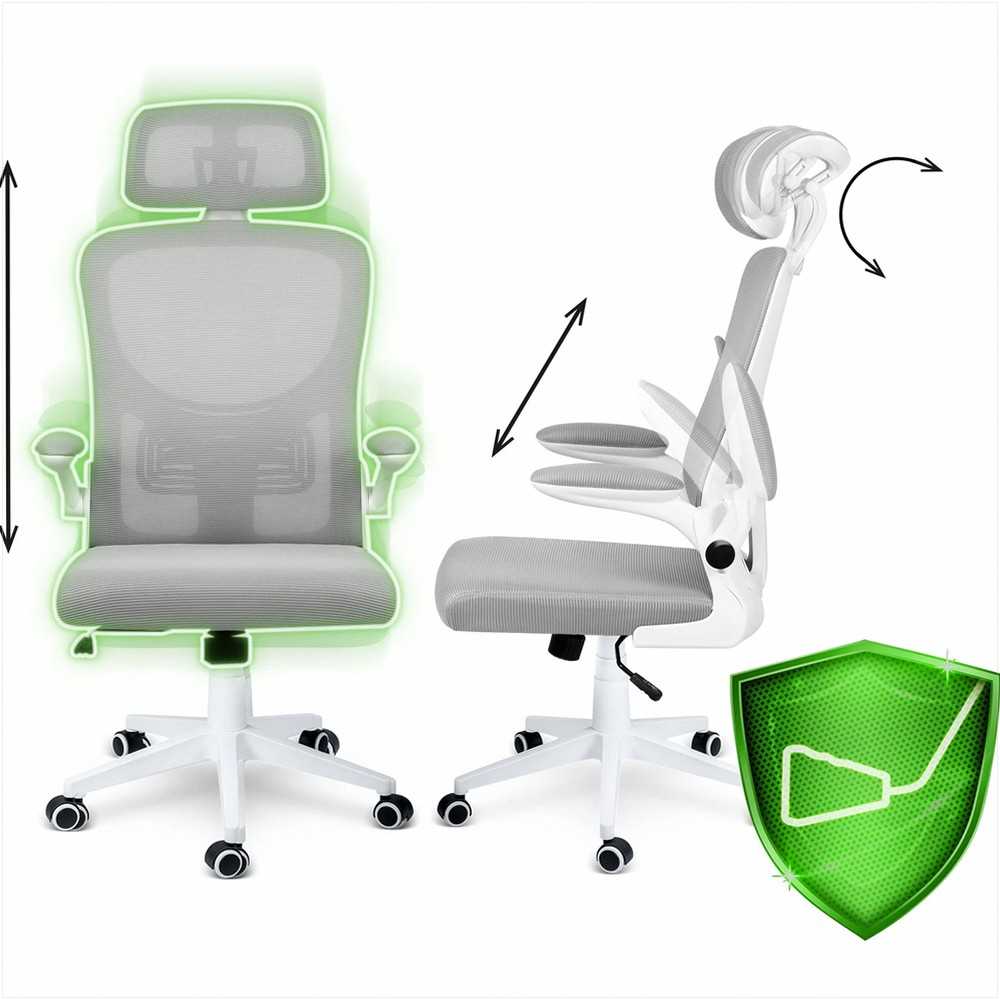 Biuro kėdė su tinklelio atlošu, reguliuojamu aukščiu, ergonomišku dizainu, pakreipimo mechanizmu, pilka darbo kėdė