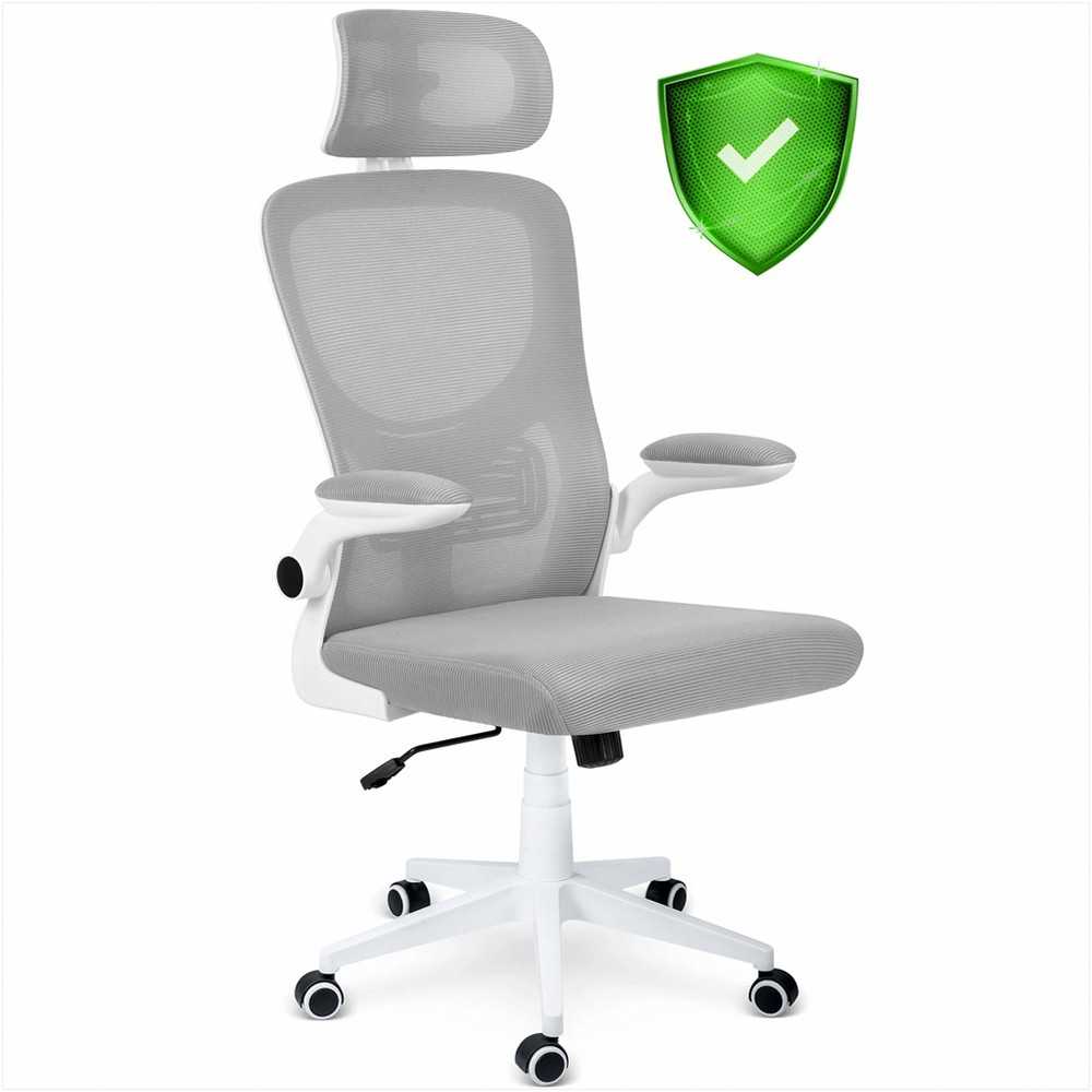 Biuro kėdė su tinklelio atlošu, reguliuojamu aukščiu, ergonomišku dizainu, pakreipimo mechanizmu, pilka darbo kėdė