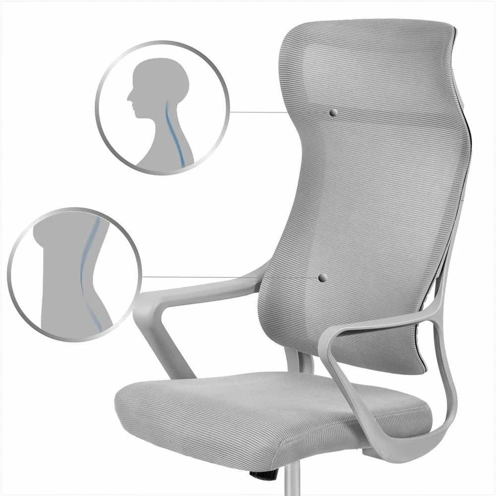 Biuro kėdė su tinklelio atlošu, reguliuojamu aukščiu, ergonomišku dizainu, supimo funkcija, pilka darbo kėdė