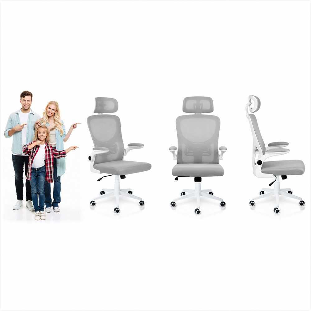 Biuro kėdė su tinklelio atlošu, reguliuojamu aukščiu, ergonomišku dizainu, pakreipimo mechanizmu, pilka darbo kėdė