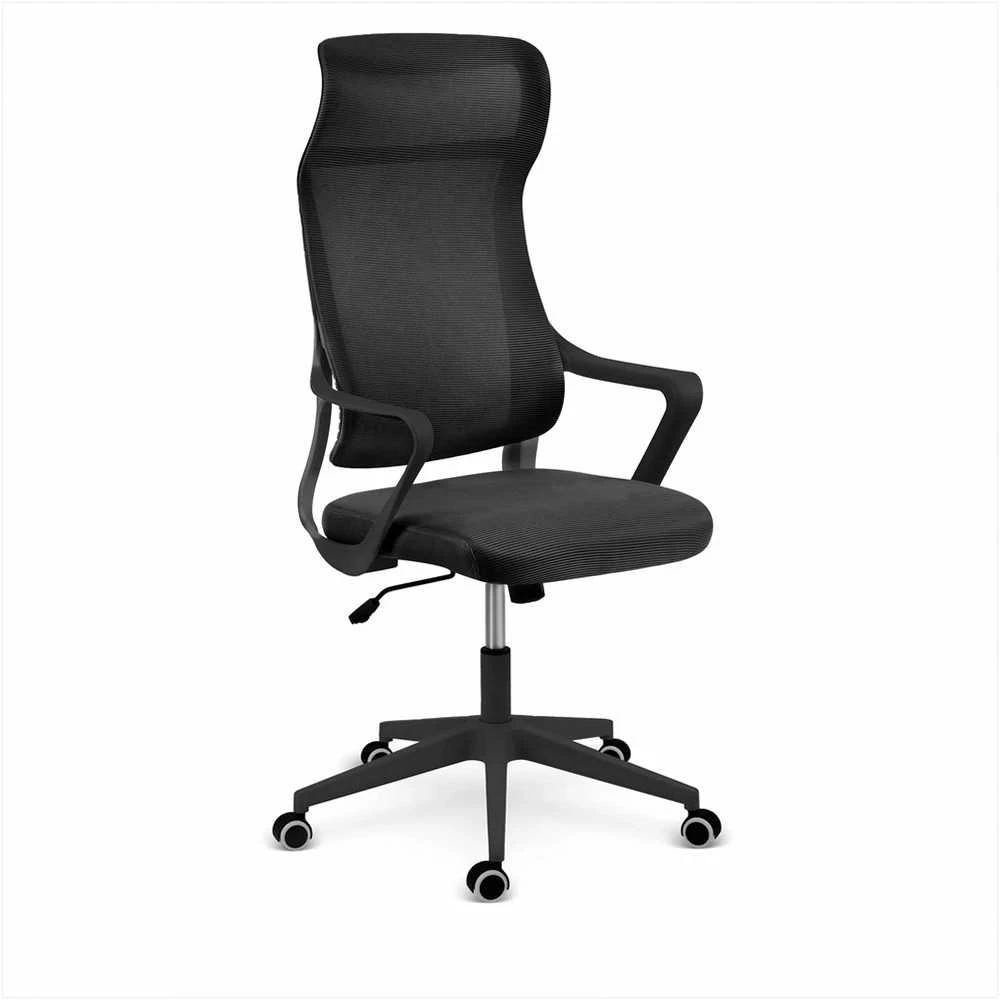 Biuro kėdė su tinklelio atlošu, reguliuojamu aukščiu, supimo funkcija, ergonomiško dizaino, patogi sėdynė, juoda biuro kėdė