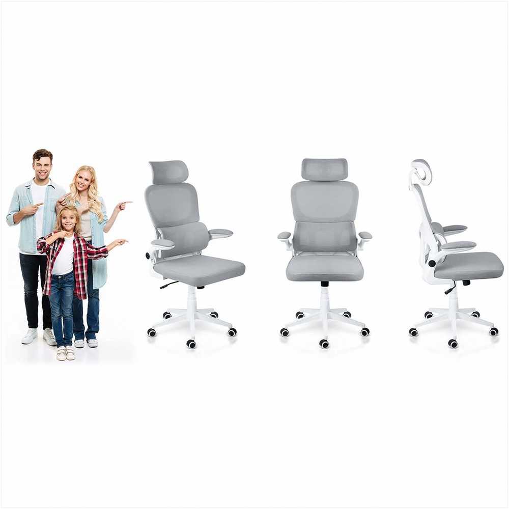Biuro kėdė su tinklelio atlošu, reguliuojamu aukščiu, supimo funkcija, ergonomišku dizainu, patogiu sėdėjimu, pilka biuro kėdė