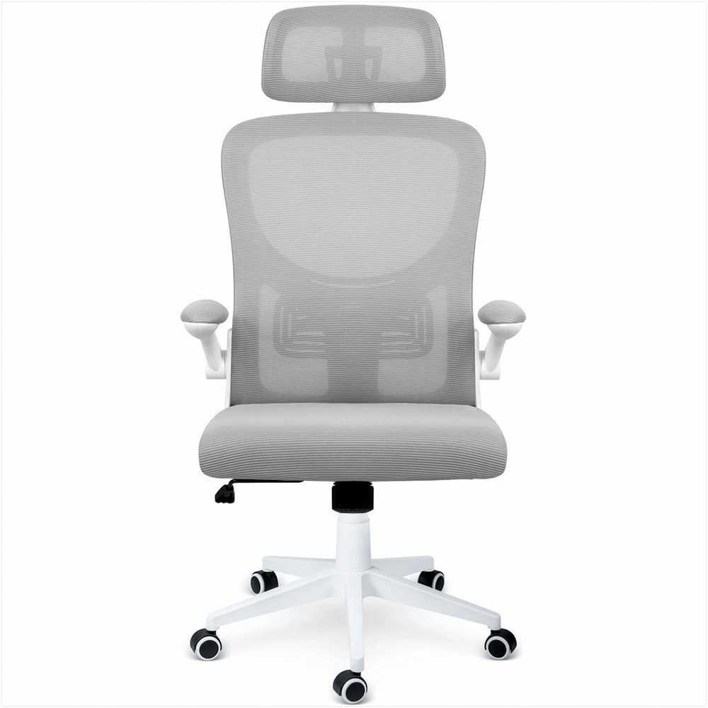Biuro kėdė su tinklelio atlošu, reguliuojamu aukščiu, ergonomišku dizainu, pakreipimo mechanizmu, pilka darbo kėdė