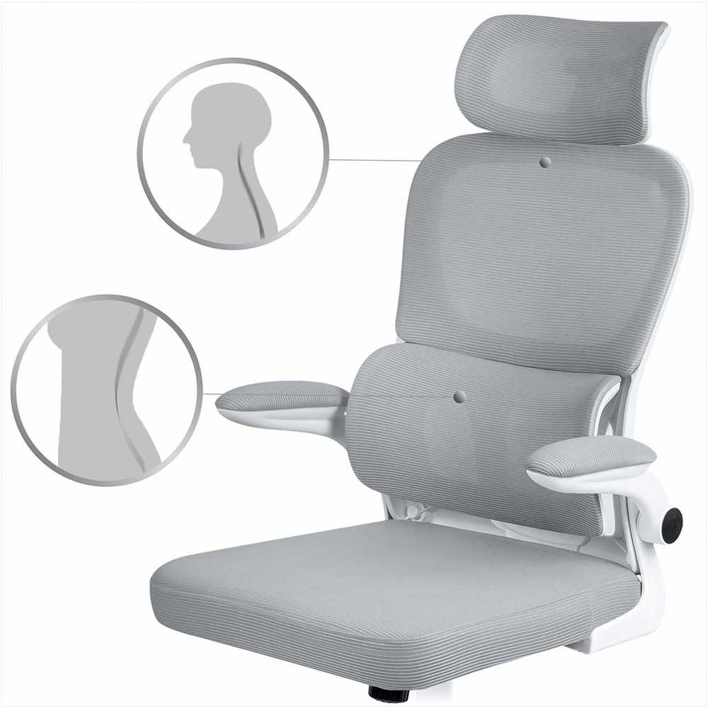 Biuro kėdė su tinklelio atlošu, reguliuojamu aukščiu, supimo funkcija, ergonomišku dizainu, patogiu sėdėjimu, pilka biuro kėdė