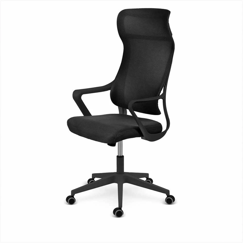 Biuro kėdė su tinklelio atlošu, reguliuojamu aukščiu, supimo funkcija, ergonomiško dizaino, patogi sėdynė, juoda biuro kėdė