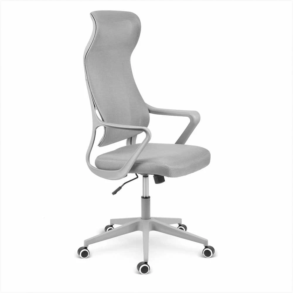 Biuro kėdė su tinklelio atlošu, reguliuojamu aukščiu, ergonomišku dizainu, supimo funkcija, pilka darbo kėdė