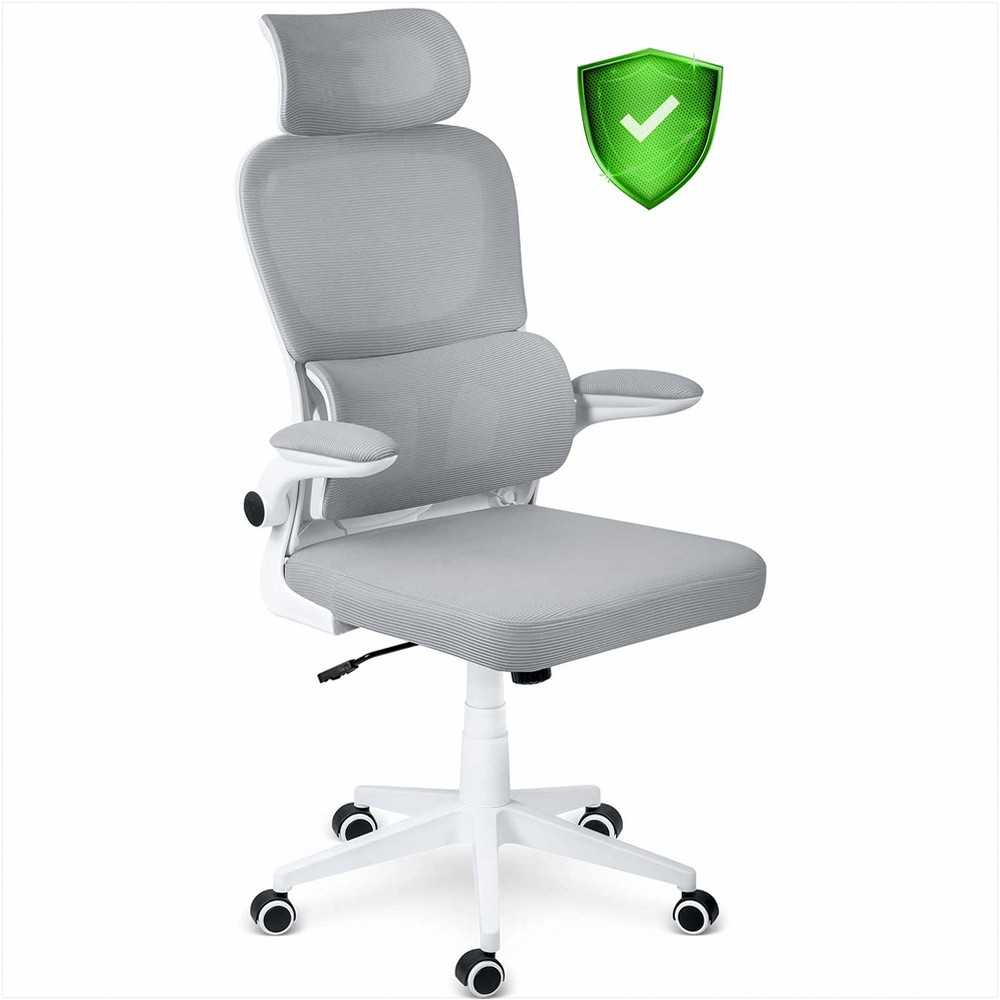 Biuro kėdė su tinklelio atlošu, reguliuojamu aukščiu, supimo funkcija, ergonomišku dizainu, patogiu sėdėjimu, pilka biuro kėdė