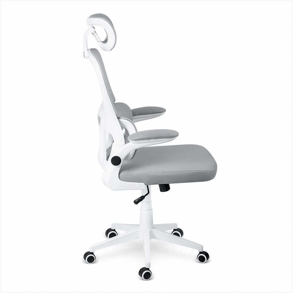 Biuro kėdė su tinklelio atlošu, reguliuojamu aukščiu, supimo funkcija, ergonomišku dizainu, patogiu sėdėjimu, pilka biuro kėdė