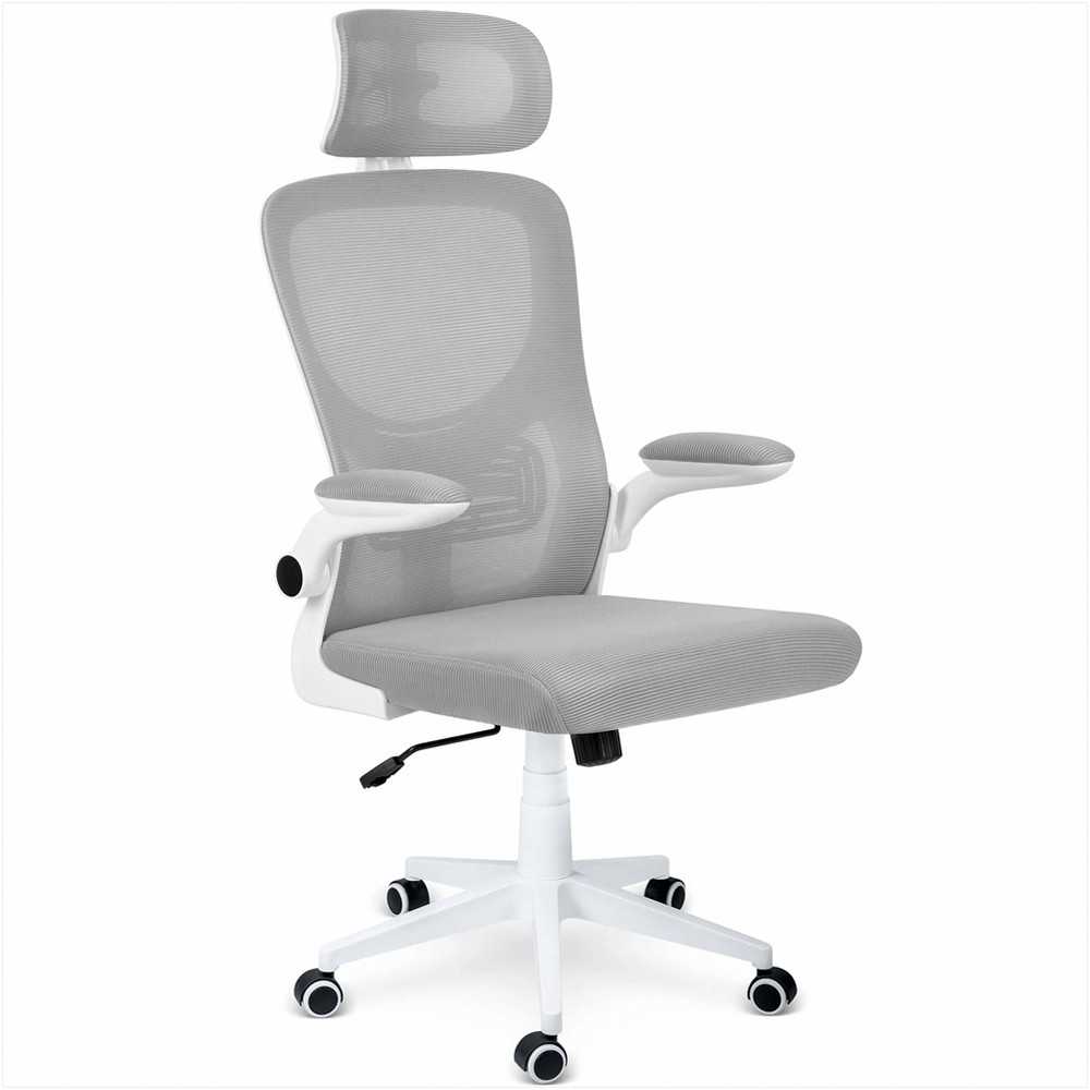 Biuro kėdė su tinklelio atlošu, reguliuojamu aukščiu, ergonomišku dizainu, pakreipimo mechanizmu, pilka darbo kėdė