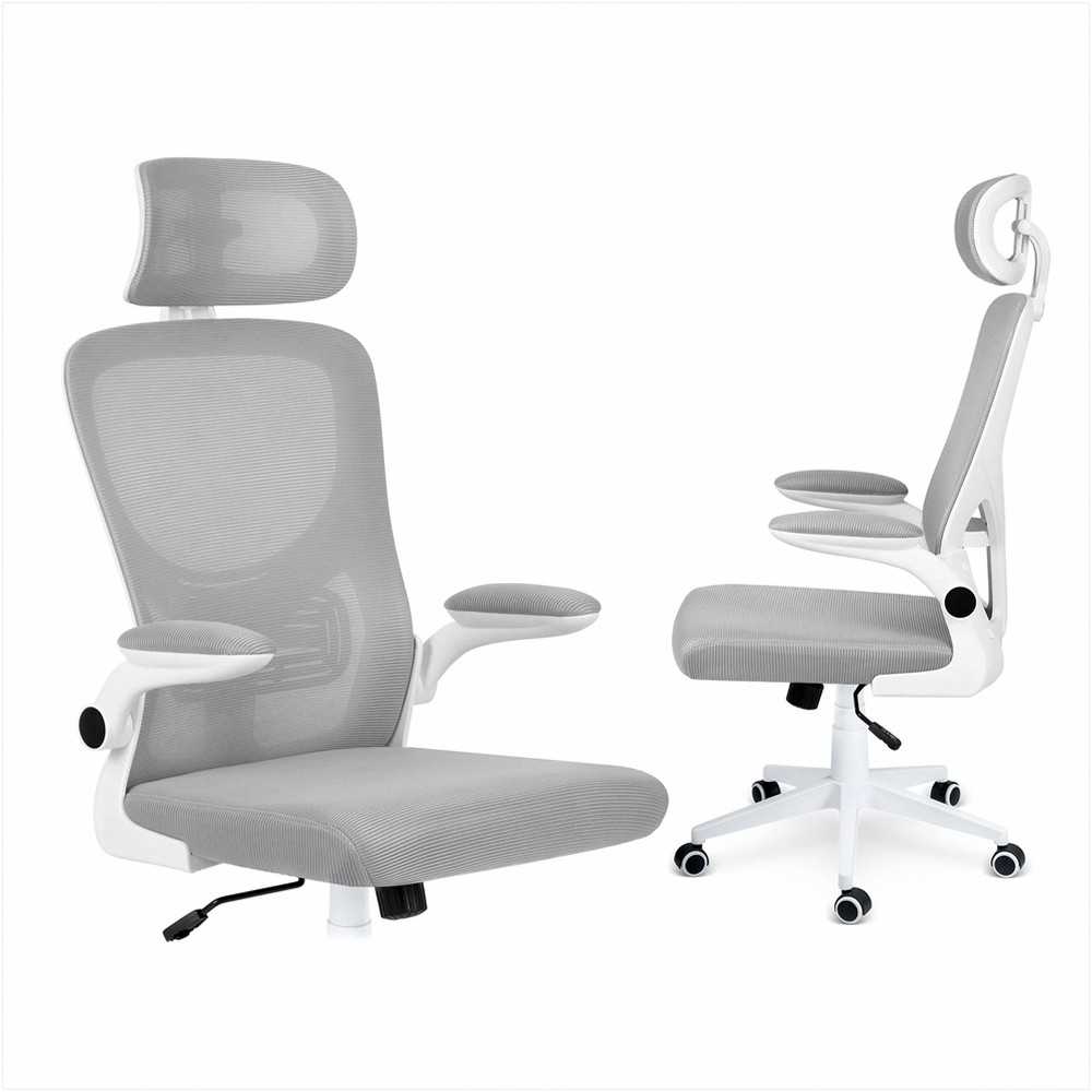 Biuro kėdė su tinklelio atlošu, reguliuojamu aukščiu, ergonomišku dizainu, pakreipimo mechanizmu, pilka darbo kėdė