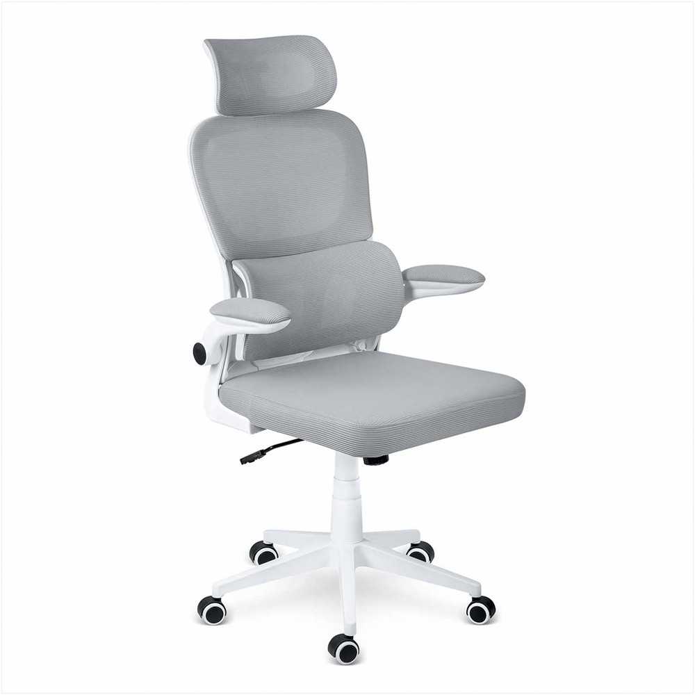 Biuro kėdė su tinklelio atlošu, reguliuojamu aukščiu, supimo funkcija, ergonomišku dizainu, patogiu sėdėjimu, pilka biuro kėdė