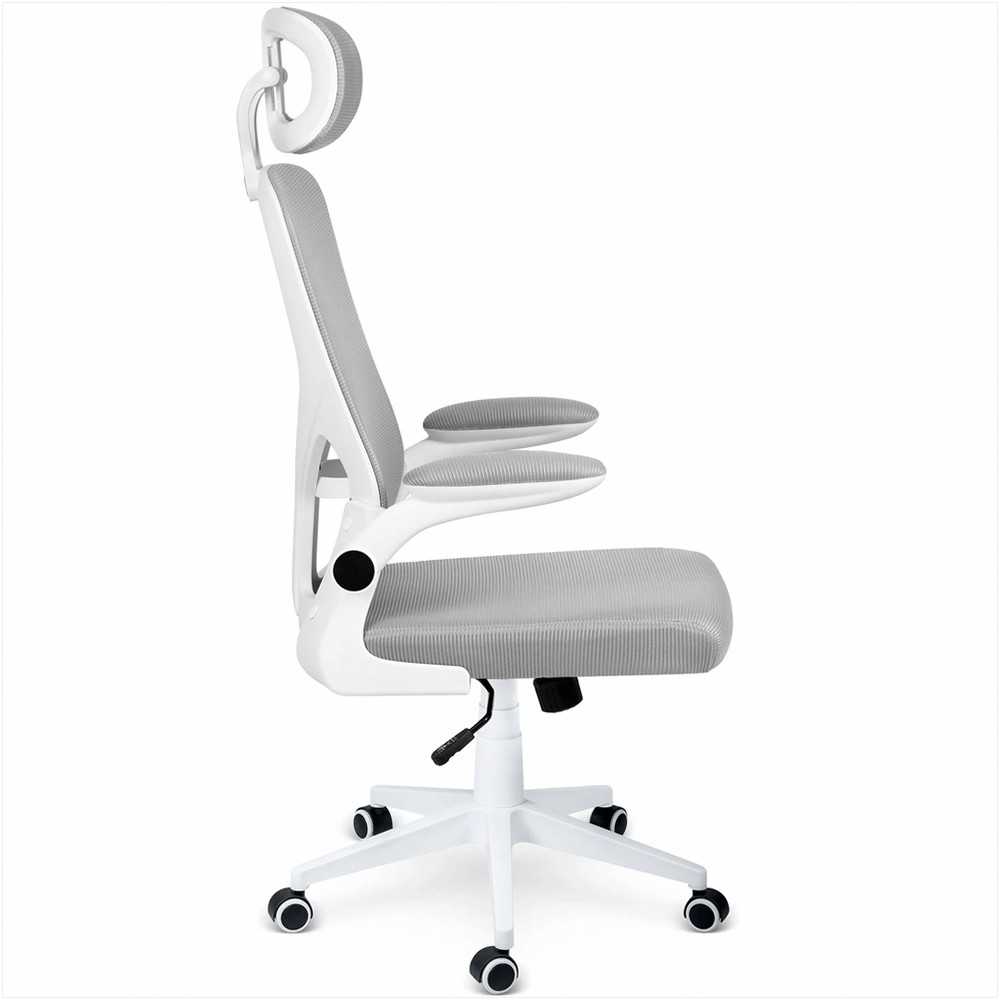 Biuro kėdė su tinklelio atlošu, reguliuojamu aukščiu, ergonomišku dizainu, pakreipimo mechanizmu, pilka darbo kėdė