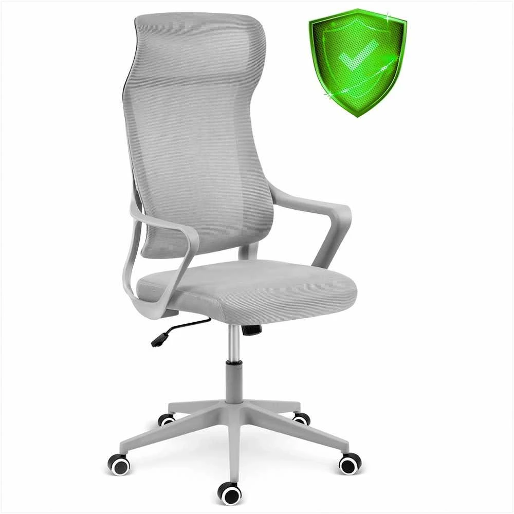 Biuro kėdė su tinklelio atlošu, reguliuojamu aukščiu, ergonomišku dizainu, supimo funkcija, pilka darbo kėdė