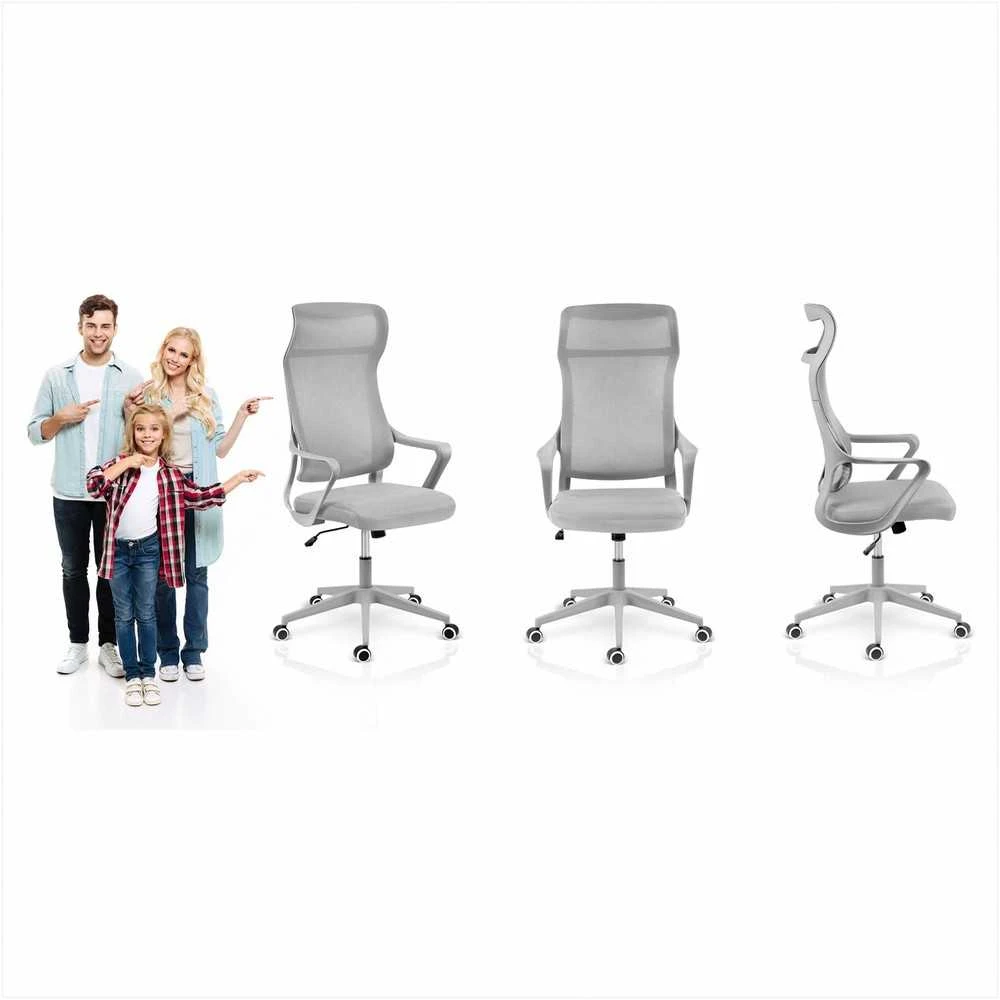 Biuro kėdė su tinklelio atlošu, reguliuojamu aukščiu, ergonomišku dizainu, supimo funkcija, pilka darbo kėdė