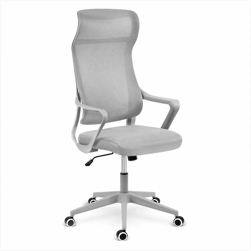 Biuro kėdė su tinklelio atlošu, reguliuojamu aukščiu, ergonomišku dizainu, supimo funkcija, pilka darbo kėdė