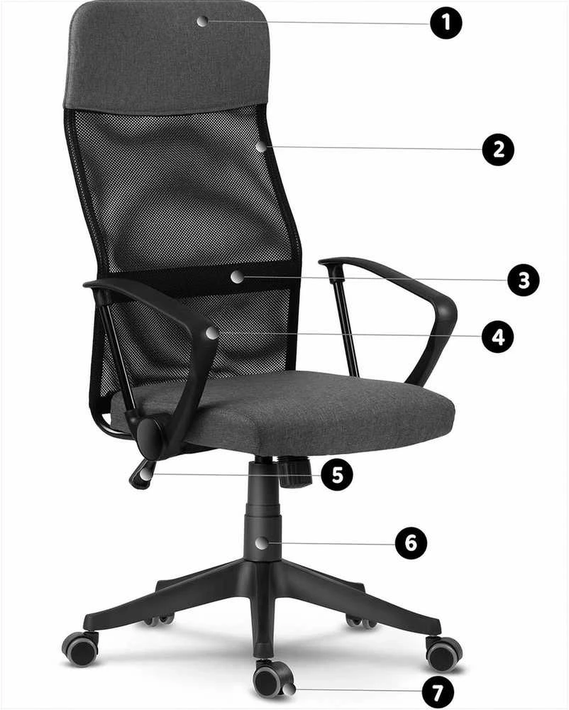 Biuro kėdė su tinkleliu, ergonomiško dizaino, reguliuojamo aukščio, tamsiai pilka vadovo kėdė, patogi kompiuterio kėdė