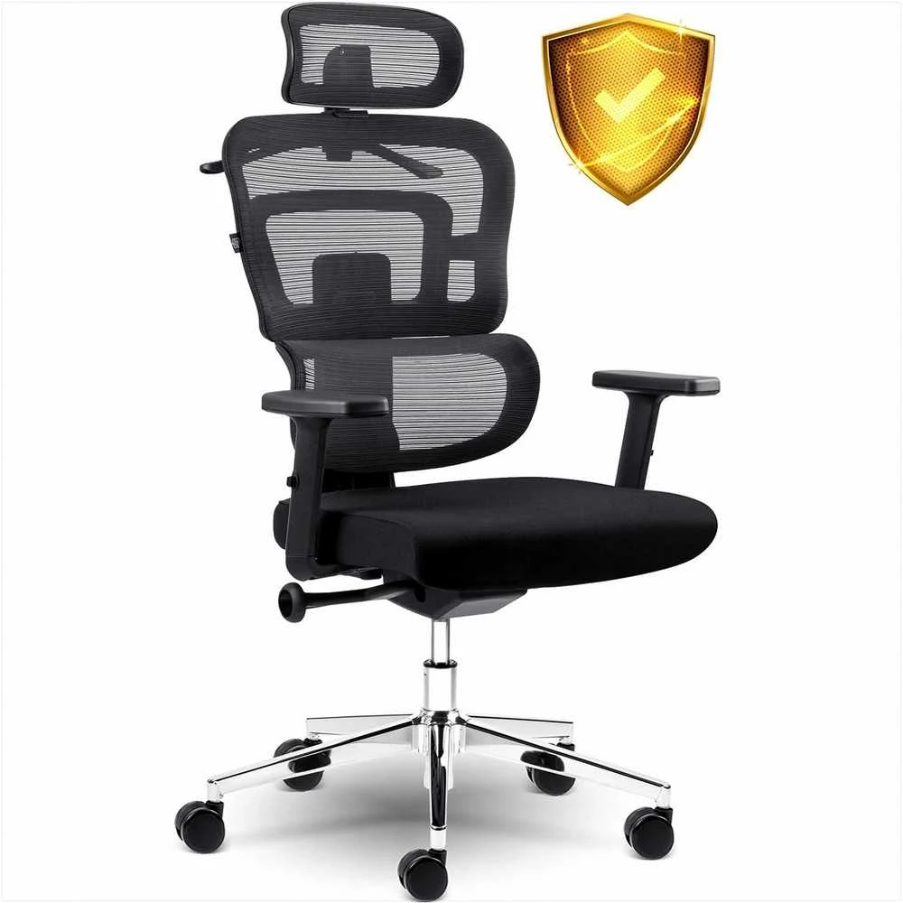 Biuro kėdė su tinkliniu atlošu, ergonomiško dizaino, reguliuojamo aukščio, juoda vadovo kėdė, patogi kompiuterio kėdė