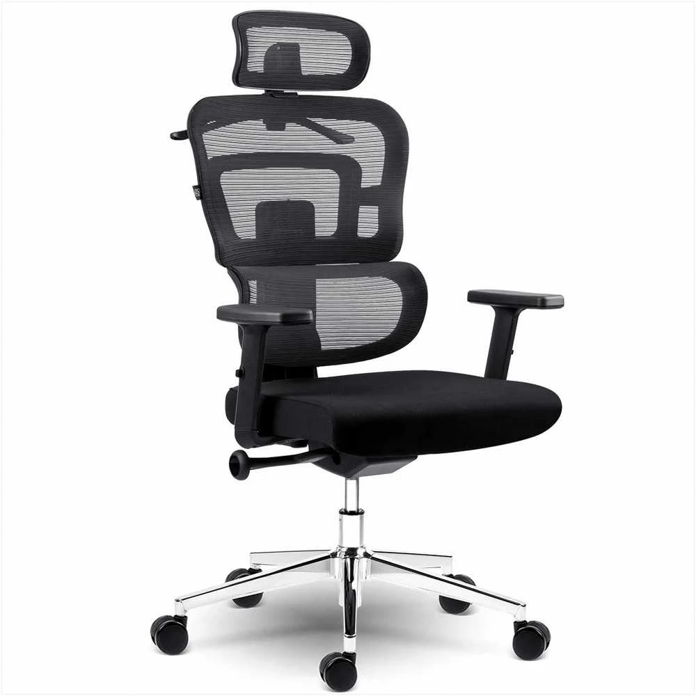 Biuro kėdė su tinkliniu atlošu, ergonomiško dizaino, reguliuojamo aukščio, juoda vadovo kėdė, patogi kompiuterio kėdė