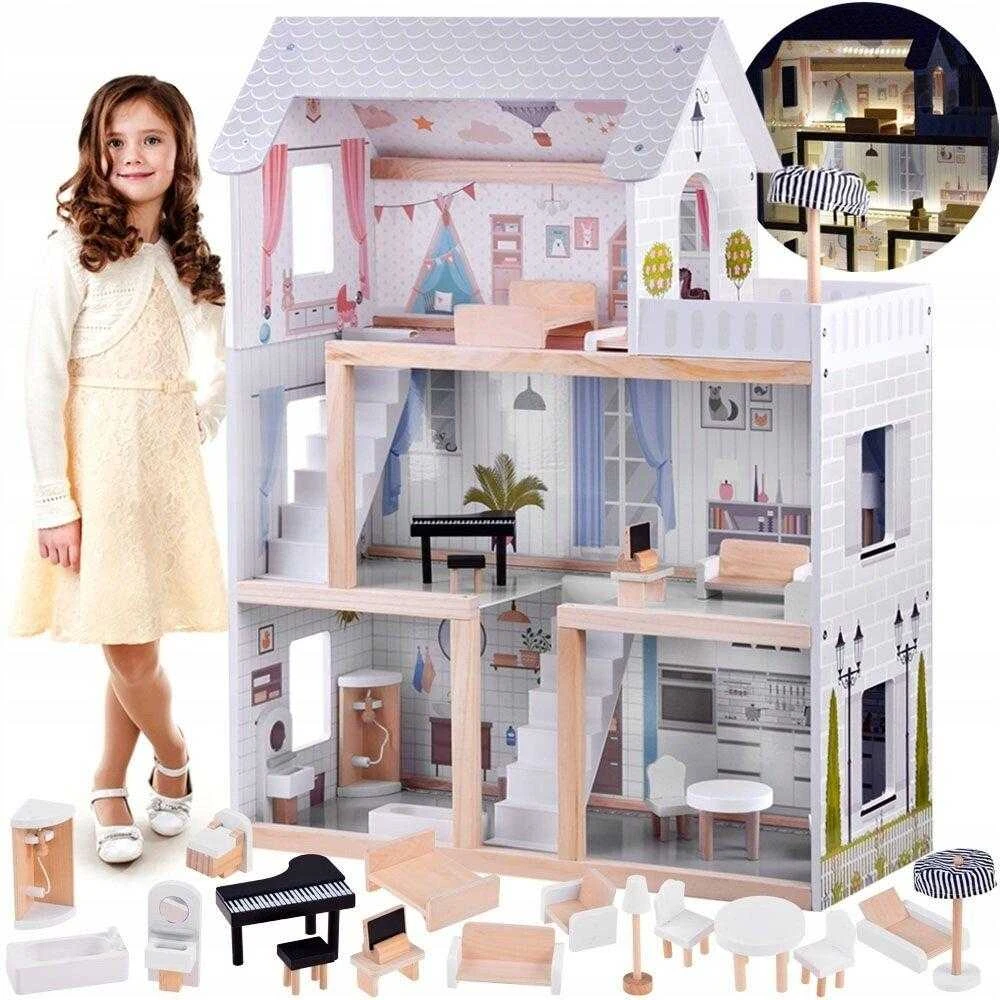Boho Dollhouse Medinis lėlių namelis su baldais Boho LED, 78 cm