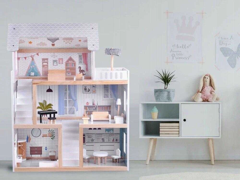 Boho Dollhouse Medinis lėlių namelis su baldais Boho LED, 78 cm