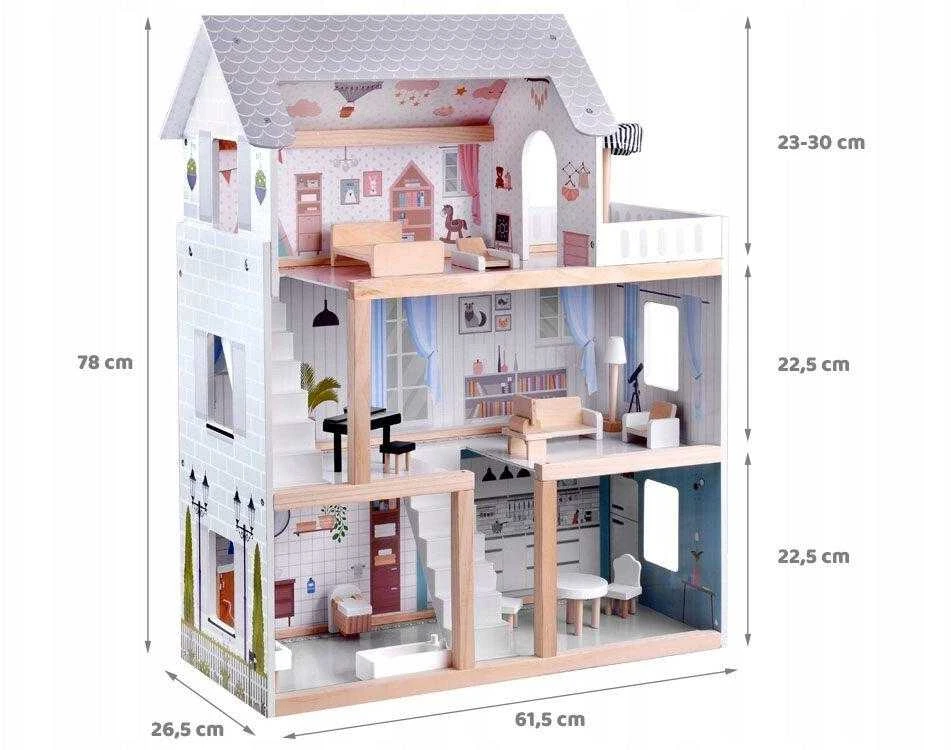 Boho Dollhouse Medinis lėlių namelis su baldais Boho LED, 78 cm