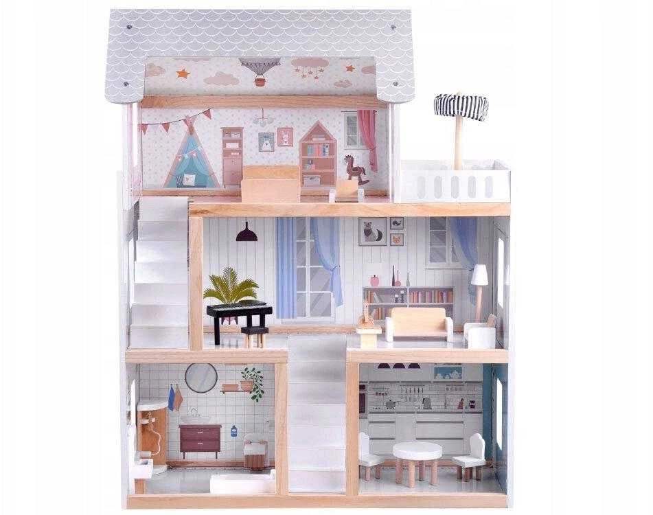 Boho Dollhouse Medinis lėlių namelis su baldais Boho LED, 78 cm