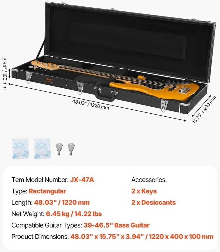 VEVOR Boso gitaros dėklas su spyna, 122 cm